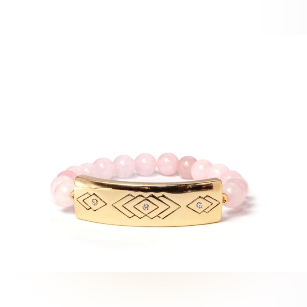 Flare Rose Quartz Gold Beaded Smart Safety Bracelet xs/s